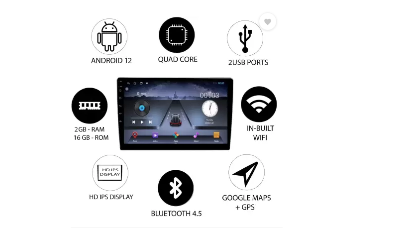 Ford Figo Aspire Ford Figo Android Player Car Stereo Ford Figo Aspire-9 Inch HD Android 12 -Gorilla Glass IPS Display Car Stereo (Double Din)
