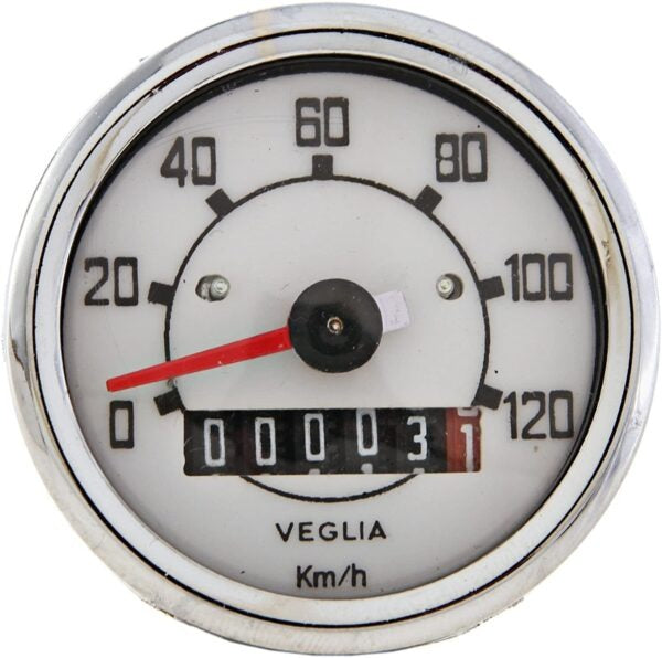 Vespa 50 N / L/R / S 52 Bajaj Super MM Diameter / 90 / H -120KM, Speedometer Dial: White, Dial: Black, Tachoring: chrome