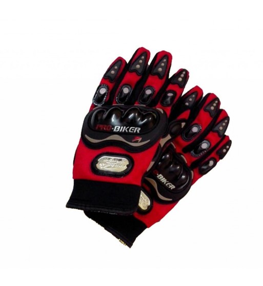 PRO-BIKER LEATHERITE MOTORCYCLE RIDING FULL FINGER GLOVES (RED WITH BLACK,XXL SIZE).