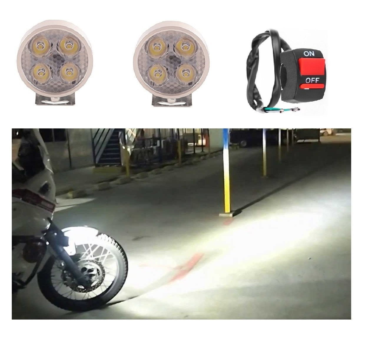 4 LED Small Round Auxiliary Bike Fog Lamp Light with switch