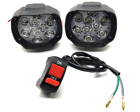 9 LED Fog Light for Cars and Bikes (Fog Light Pair with Normal Switch)
