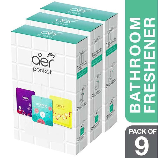 Godrej aer Pocket, Bathroom Air Fragrance - Assorted Pack of 9 (9x10g)