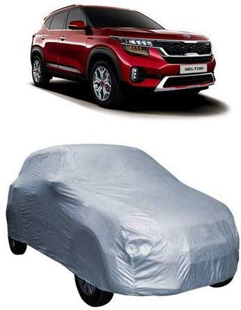Kia Seltos HTE 1-5 Fabric Quality Strong Triple Stitched Water Resistant Car Body Cover (Silver Without Mirror Pocket)