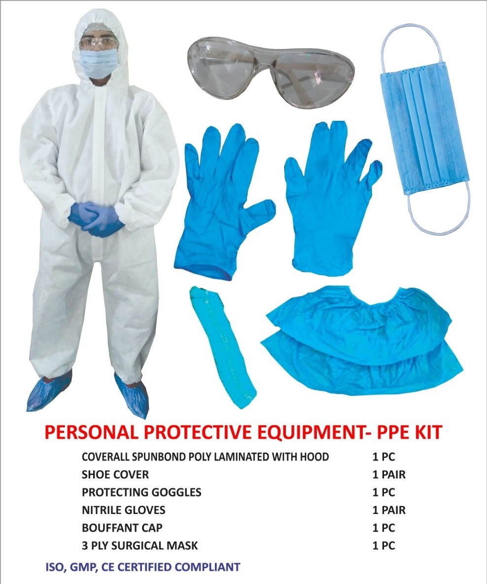PPE kit Disposable Isolation Gown White with Elastic Cuff Splash Resistant with Hood