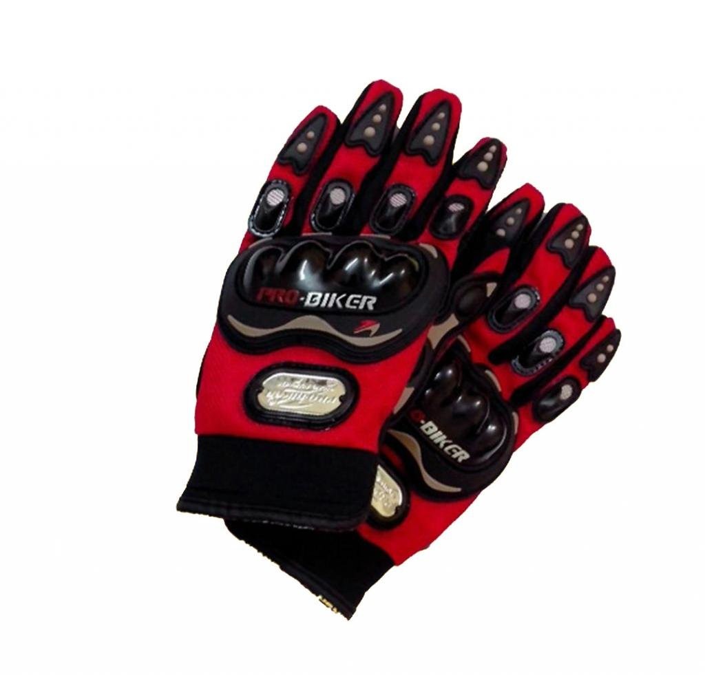 PRO-BIKER Leatherite Motorcycle Riding Full Finger Gloves (Red With Black,XXL Size)-