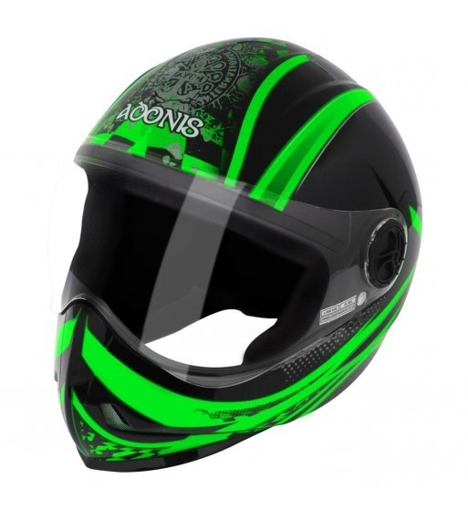 Steelbird Adonis Dot Full Face Helmet (Black and Green, L)