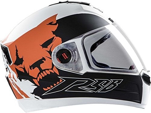 Steelbird Air Beast Full Face Helmet with Plain Visor (Matt White and Orange)