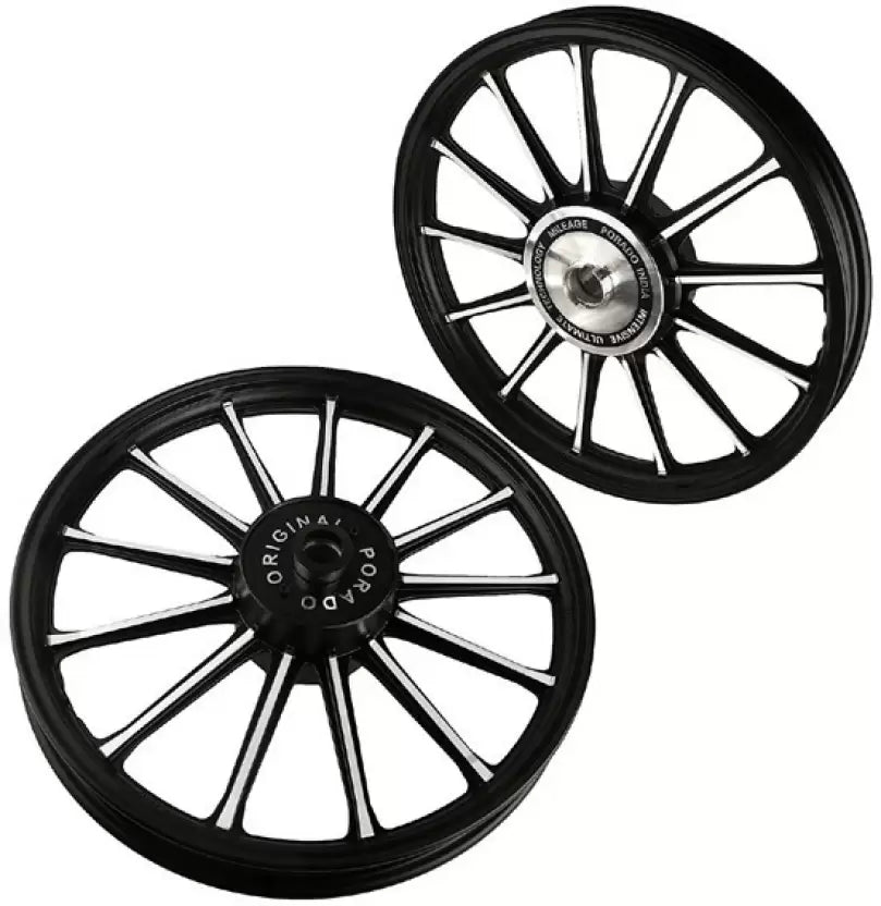 13 Spoke Alloy Wheel for Royal Enfield Classic 19''/18'' (Pack of 2, Black Chrome)