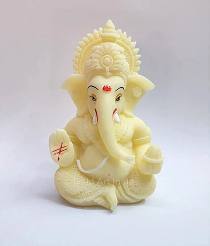 Ivory Colour look Ganesha idol Car Dashboard Ganesha Ganpati Idol God of Success and Luck(Ivory), Ceramic