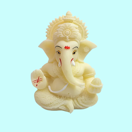Ivory Colour look Ganesha idol Car Dashboard Ganesha Ganpati Idol God of Success and Luck(Ivory), Ceramic