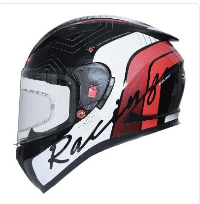 TVS Racing Dual Visor Helmet For Men – Anti-Fog Pin-Lock, Aerodynamic Design & DOT/ISI/ECE Certified – Premium Bike Helmet With Secure Fastening (Red & White)