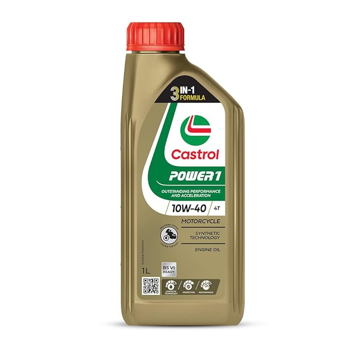 Castrol POWER1 10W-40 4T Synthetic Engine Oil for Bikes | With 3-in-1 Synthetic Technology | Meant for High Performance Bikes | BS VI Ready |1L