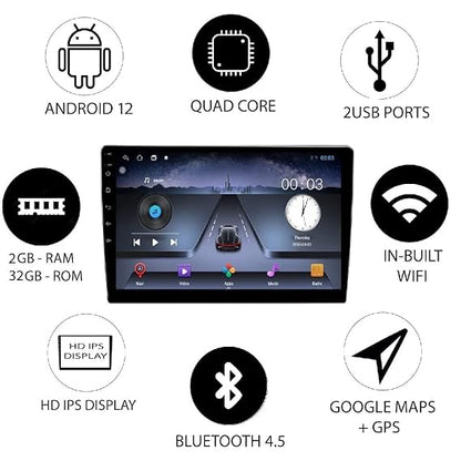 AUTO SNAP 9 Inch HD Android Double Din Stereo Player 13 Android Version Gorilla Glass IPS Display Car Stereo Touch Screen Flashing 2GB RAM 32GB ROM for All Cars