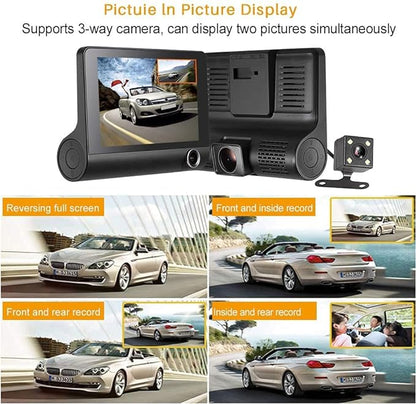 AUSHA 3 Channel Dash Camera Full HD 1080p, Front,Inside, Rear Camera | 170° Wide Angle | Night Vision | G-Sensor, Parking Monitor, and Loop Recording Dashboard Cam for Car Security