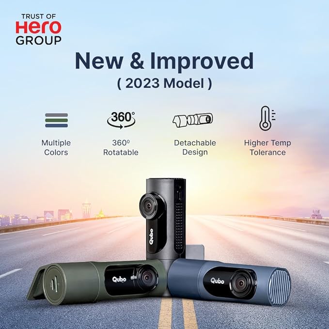 Qubo Car Dash Camera Pro X from Hero Group | Full HD 1080p | Made in India | Super Capacitor| Wide Angle | Emergency Recording | SD Card Upto 1TB Supported | Easy DIY Set Up | (Space Grey)(2023 Model)