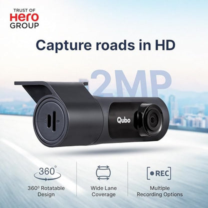 Qubo Car Dash Camera Pro X from Hero Group | Full HD 1080p | Made in India | Super Capacitor| Wide Angle | Emergency Recording | SD Card Upto 1TB Supported | Easy DIY Set Up | (Space Grey)(2023 Model)