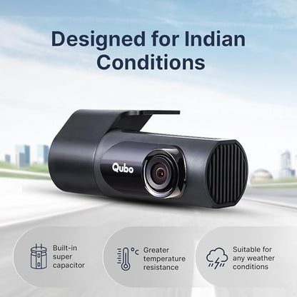 Qubo Car Dash Camera Pro X from Hero Group | Full HD 1080p | Made in India | Super Capacitor| Wide Angle | Emergency Recording | SD Card Upto 1TB Supported | Easy DIY Set Up | (Space Grey)(2023 Model)