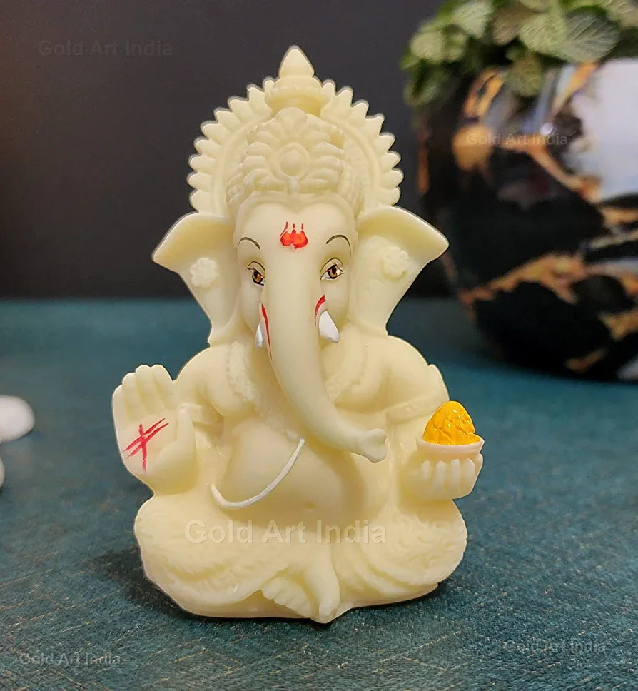 Ivory Colour look Ganesha idol Car Dashboard Ganesha Ganpati Idol God of Success and Luck(Ivory), Ceramic