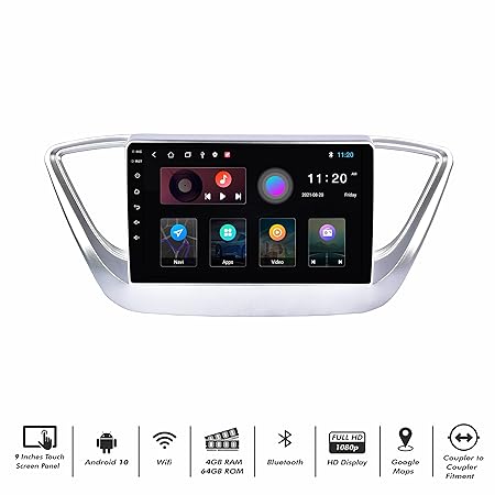 DBASE 9 Inches Advanced Car Radio Receiver Android 10 System for Hyundai New Verna with 4GB/64GB RAM & ROM with Wireless Apple Carplay, Android Auto and 4K Video Display + HD Reverse Parking Camera