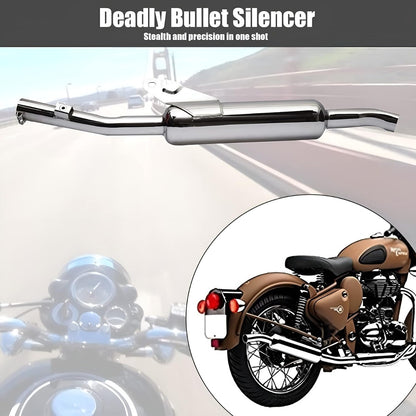 Angular Model Empty Silencer with Bush Compatible for BS3 and BS4 Model Royal Enfield Bullet 350cc and 500cc (Chrome)