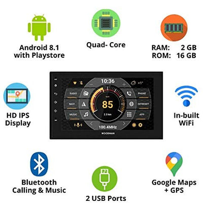 Android 8-1 with Gorilla Glass & IPS Display Car Stereo Double Din (2 GB/ 16 GB) (with Camera) (2GB)