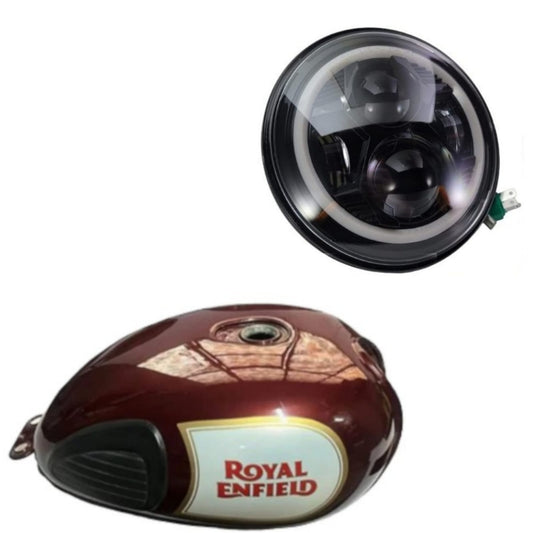 Royal Enfield 350 Petrol Tank BS3 , BS4 with Smart LED 7inch Headlight 75-110W-12V (Original HJG Minus DRL Headlight for RE all models