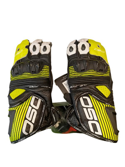 DSG RACE PRO GLOVE (COLOR - BLACK YELLOW FLUO WHITE) (SIZE - 2X LARGE) - MOTORCYCLE FULL GAUNTLET LEATHER GLOVE, 2XL