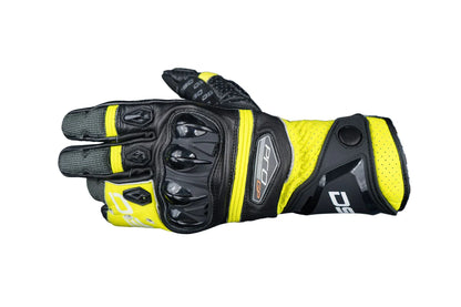 DSG RACE PRO GLOVE (COLOR - BLACK YELLOW FLUO WHITE) (SIZE - 2X LARGE) - MOTORCYCLE FULL GAUNTLET LEATHER GLOVE, 2XL