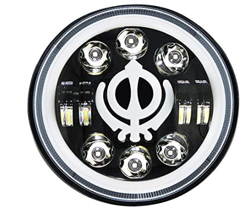 7 Inch Headlight Dual Color DRL Compatible with Royal Enfield Bike (Khanda Style) 09