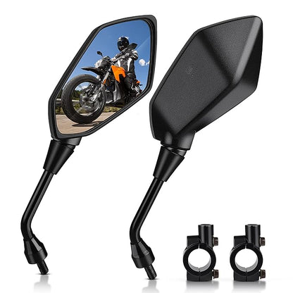 MICTUNING Universal Hawk-Eye Motorcycle Convex Rear View Mirror - with 10mm Bolt, Handle Bar Mount Clamp for Cruiser, Suzuki, Honda, Victory and More