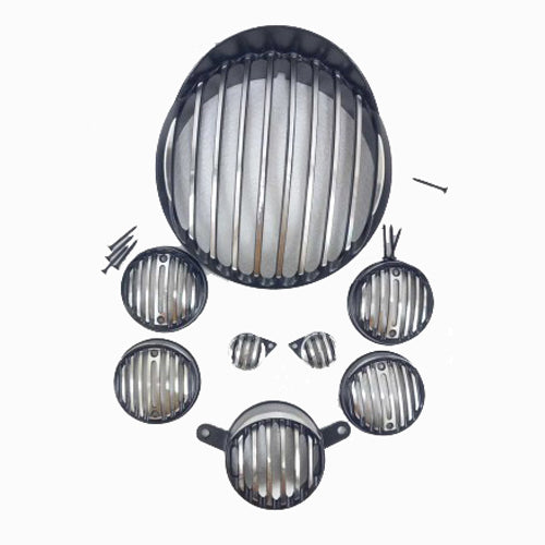 Heavy Duty Metal Front Rear Head Light Grill Cover Set with Tail Lamp,Indicator,Pivot Eyes Cup Compatible for Royal Enfield Bullet