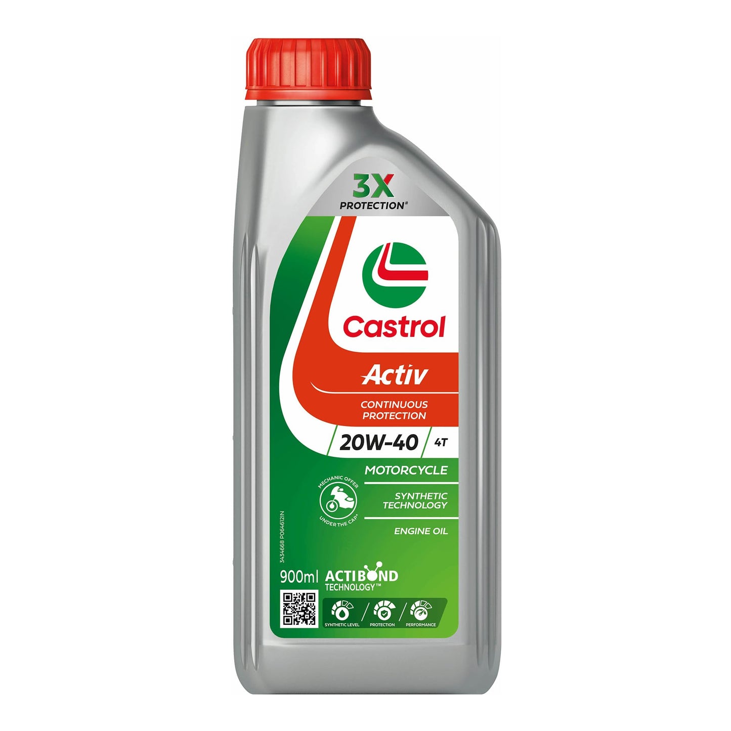 Castrol Activ 20W-40 4T Synthetic Engine Oil for Motorbikes - 900ML | Advanced 3X Protection for Smooth Engine Performance, Superior Wear Resistance, and All-Season Use