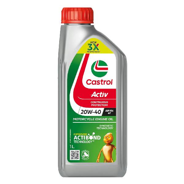 Castrol Activ 20W-40 4T Engine Oil for Motorbikes, 1L - Premium Petrol Engine Oil for Superior Protection, High Performance & Long-Lasting Engine Life