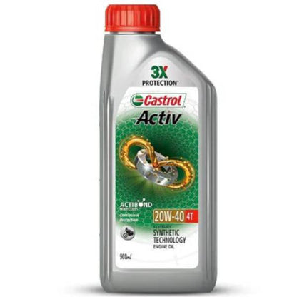 Castrol Activ 20W-40 4T Synthetic Engine Oil for Motorbikes - 900ML | Advanced 3X Protection for Smooth Engine Performance, Superior Wear Resistance, and All-Season Use