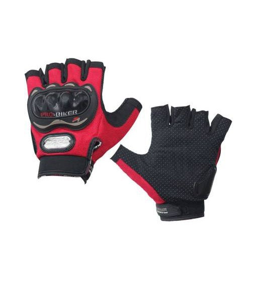 PROBIKER HALF CUT GLOVES FOR MOTORCYCLE SCOOTER (RED, M)