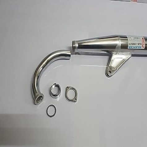 Chopson Silencer For The Famous 90's Yamaha Rx 100 Old School Loud Sound With Bend Pipe, Inner Muffler(Jalli), Flang, Packing Ring And Check Nut. (Heavy Duty Nickel Chrome