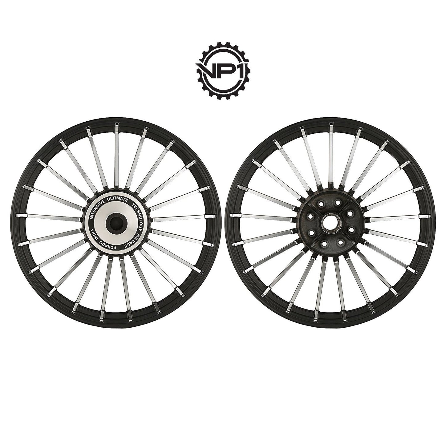 21 Spokes Black & Chrome Alloy Wheels for Royal Enfield Bullet Standard 350, Royal Enfield Bullet Standard 500 (Set of 2)