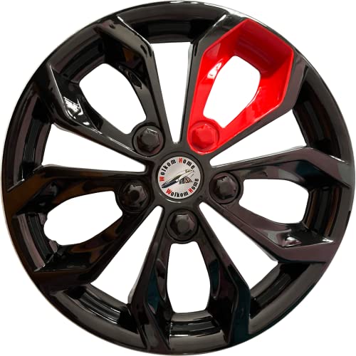 WolkomHome car Wheel Cap, Hub Cap Wheelcover Wheel Cover 15 Inch Universal for All 15 inch Wheel Size Cars Furry Black Red Patch Set of 4 pc Best car Accessories