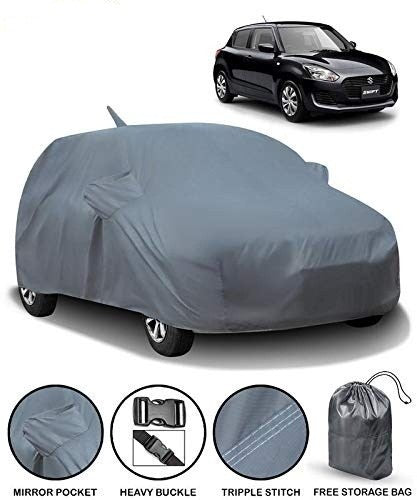 Car Body Cover for Maruti Swift (2018-2019) with Mirror Antenna Pocket & Storage Bag Combo (Heavy Duty)