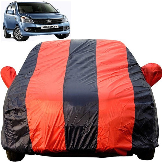 Car Body Cover for Maruti Wagon r (2000 to 2018) (Mirror Pocket Fabric, Triple Stiched, Fully Elastic, Red/Blue Color)
