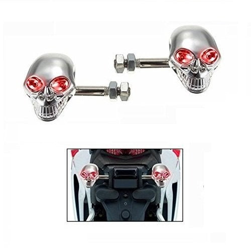 Bike Red LED Chrome Skull Bike Indicators Set of 4 for Bike