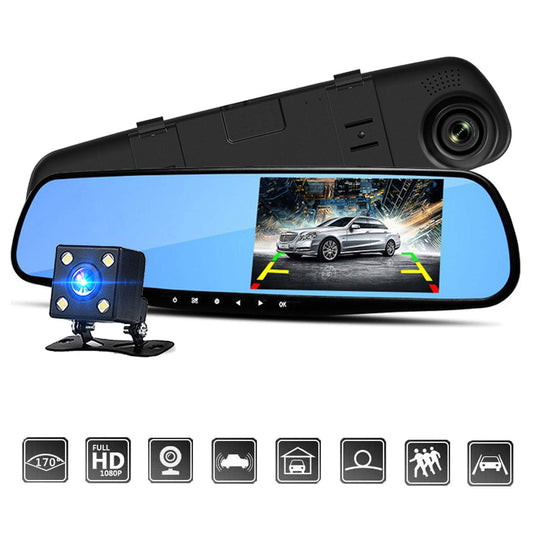 VP1 Dvr Dash Camera Car Dvr Mirror FHD 1080P 4-3 Inch Dual Lens with Rear View Camera Auto Video Recorder Registratory