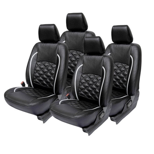 Maruti Swift Art Black and Silver Leatherite Custom Fit Car Seat Covers Compatible with(2005-2010)