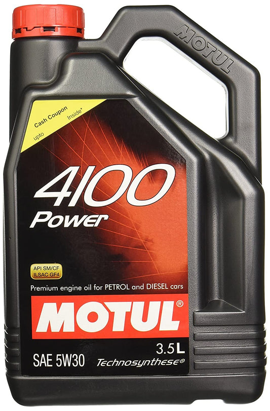 Motul 4100 Power SAE 5W30 API SM/CF Semi Synthetic Engine Oil for Petrol,Diesel,CNG & LPG Cars (3-5 L)