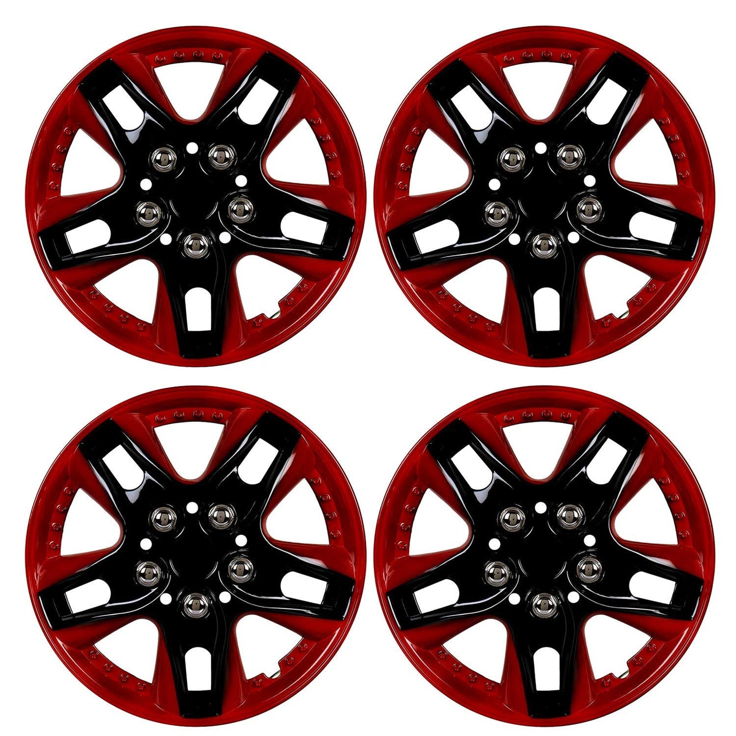 Oshotto OSHO-WC05RB 13-inch Black and Red Double Paint Finish Universal Fitting-Push Type Car Wheel Cover (Set of 4)