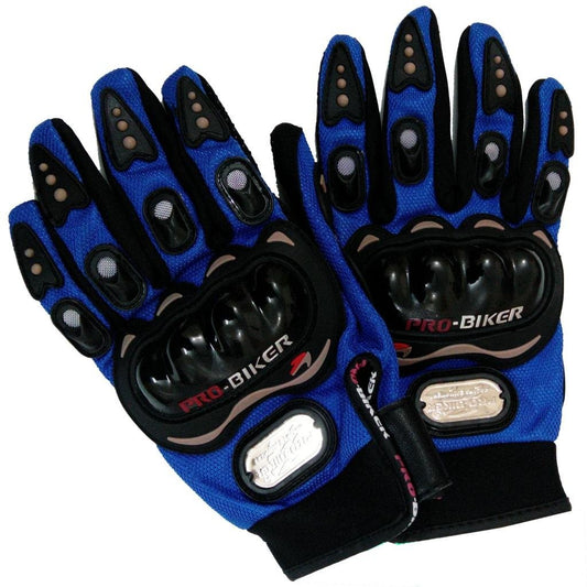 VP1 Full Finger Leatherite Motorcycle Riding Gloves for Men (Blue with Black, XXL)