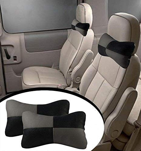 Vp1Designer Seat Neck Cushion Pillow for Car (Black and Grey, Set of 2)