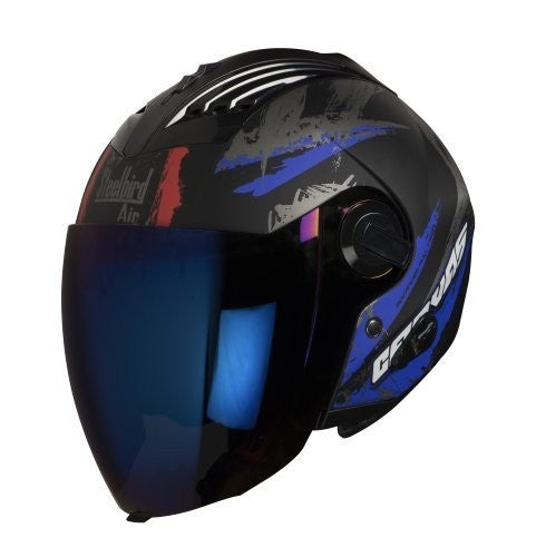 STEELBIRD HELMET SBA-3 CANVAS MATT BLACK/BLUE WITH BLUE VISOR