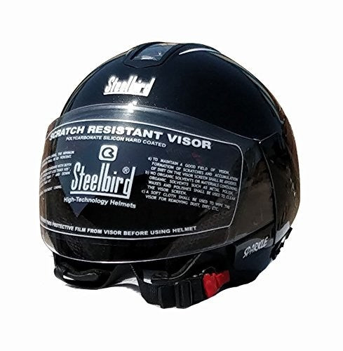 Steelbird SB-33 Eve Sparkle Open Face Helmet Glossy Black Medium 580 MM With Plain Visor