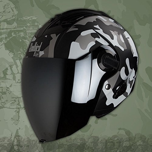 STEELBIRD SBA-3 CAMO OPEN FACE HELMET MATT BLACK WITH SILVER VISOR